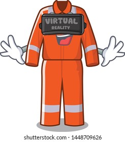 Virtual reality work overalls placed in cartoon lockers