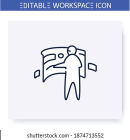 Virtual reality in workflow line icon. Hologram, interactive desktop. Smart emerging technologies. Futuristic office innovations concept. Isolated vector illustration. Editable stroke 