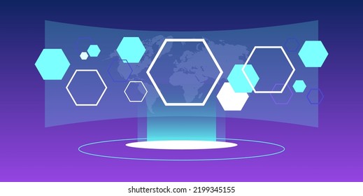 Virtual reality world and metaverse blockchain technology concept flat vector illustration.