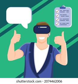 Virtual Reality Worlds, Man in virtual reality glasses on a futuristic technology background. Augmented reality, game, future technology concept. VR.