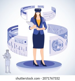 Virtual Reality Worlds Metaverse, Women in virtual reality glasses on a futuristic technology background. Augmented reality, game, Metaverse, a Virtual World  concept. VR. 