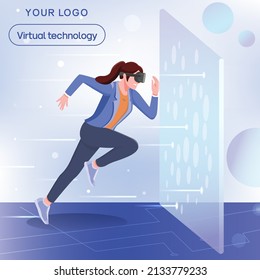Virtual Reality Worlds Metaverse, Women in virtual reality glasses on a futuristic technology background. Augmented reality, game, Metaverse, a Virtual World concept. VR.