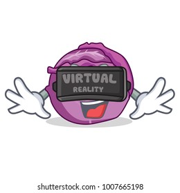 With virtual reility red cabbage mascot cartoon