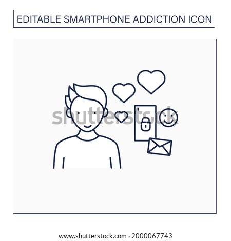 Virtual relationship line icon. Online love story. Pen pal relationships.Couple only in messengers. Smartphone addiction concept. Isolated vector illustration. Editable stroke