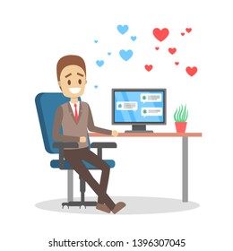 Virtual relationship and love dialog. Communication between people through network on the smartphone. Perfect match. Flat vector illustration