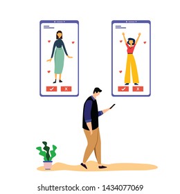 Virtual Relationship, online dating and social networking concept vector template design illustration