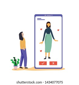 Virtual Relationship, online dating and social networking concept vector template design illustration