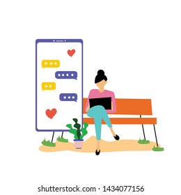 Virtual Relationship, online dating and social networking concept vector template design illustration