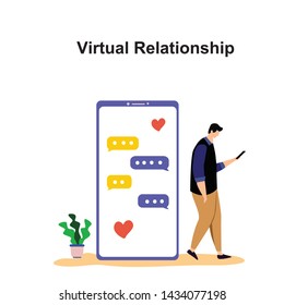 Virtual Relationship, online dating and social networking concept vector template design illustration