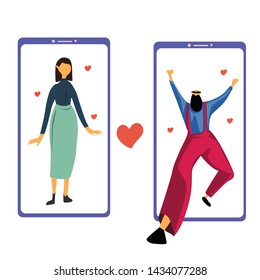Virtual Relationship, online dating and social networking concept vector template design illustration