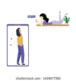 Virtual Relationship, online dating and social networking concept vector template design illustration