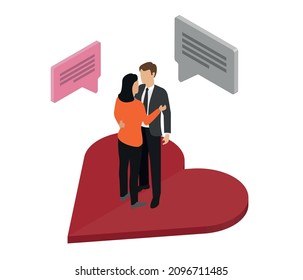 Virtual relationships concept. Dating online and social network. Chatting on the Internet. Landing page template. Vector 3d isometric illustration. Communication concept. Flat vector illustration
