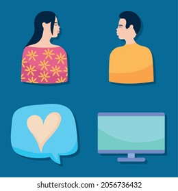 virtual relationships icon set design