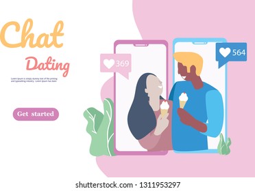 virtual relationships, online dating and social networking  concept,for mobile app business  love, - teenagers chatting on the Internet. Vector  illustration.