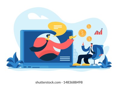 Virtual Sales, Remote Sales Method, Virtual Sales Team And Assistants Working Remotely Concept. Vector Isolated Concept Illustration With Tiny People And Floral Elements. Hero Image For Website.