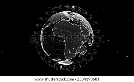 Virtual security black planet Earth managing ai. Abstract network connection on digital background. Vector technology processing data in galaxy. Futuristic 3D wireframe sphere. Globe polygon.