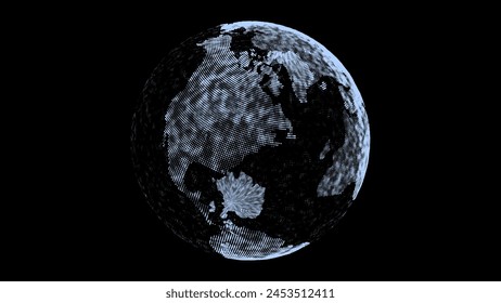 Virtual security blue planet Earth managing ai. Abstract network connection on digital background. Vector technology processing data in galaxy. Futuristic 3D wireframe sphere. Globe polygon.