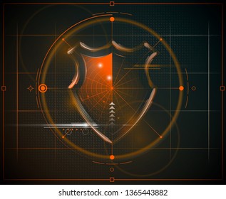 Virtual security shield with radar searching and abstract technology background. Isolated background. Network, search system, virus or information protection concept for poster, web design, banner
