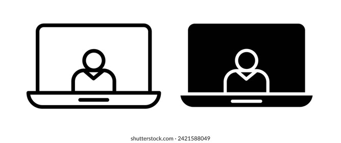 Virtual Seminar Line Icon. Online Learning Session Icon in Black and White Color.