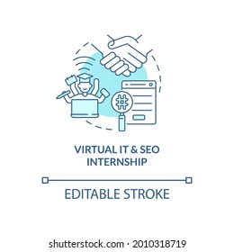 Virtual IT and SEO internship concept icon. Remote internship abstract idea thin line illustration. Gain knowledge about high-tech innovations. Vector isolated outline color drawing. Editable stroke