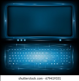 Virtual shiny computer or laptop on blue background