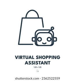 Virtual Shopping Assistant Icon. Chatbot, E-commerce, Robot. Editable Stroke. Simple Vector Icon