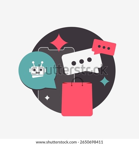 Virtual shopping assistant supports e-commerce buyers by offering AI shopping guidance and personalized help. Virtual shopping assistant improves customer experience in online stores illustration