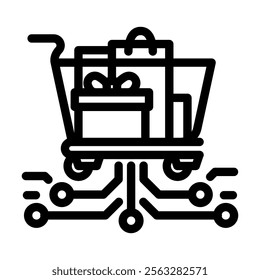 virtual shopping cart augmented reality line icon vector. virtual shopping cart augmented reality sign. isolated contour symbol black illustration