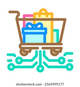 virtual shopping cart augmented reality color icon vector. virtual shopping cart augmented reality sign. isolated symbol illustration