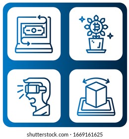 conjunto de iconos virtuales simples. Contiene iconos como Fintech, Bitcoin, realidad virtual, realidad aumentada, se puede utilizar para web, móvil y logotipo