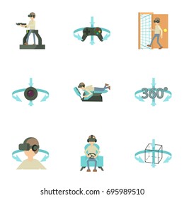 Virtual simulation icons set. Cartoon set of 9 virtual simulation vector icons for web isolated on white background