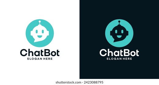 Virtual smart assistant Bot logo design template. Robot head logo with chat bubble graphic design vector. Symbol, icon, creative.