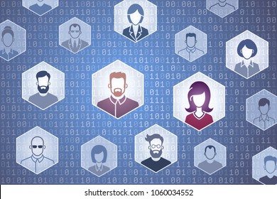 Virtual Social Network. Vector illustration on the subject of 'Digital Technologies'.