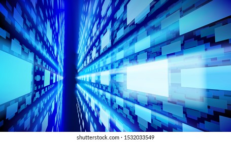 Virtual space projection. led projection. Blue abstract background. Vector illustration.