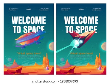 Virtual space travel posters with spacecraft