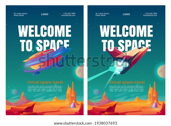 Virtual space travel\
posters with\
spacecraft