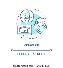 Virtual space turquoise concept icon. Real presence effect. Important NFT trend abstract idea thin line illustration. Isolated outline drawing. Editable stroke. Arial, Myriad Pro-Bold fonts used