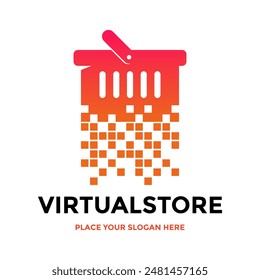 Virtual store vector logo template. This design use cart symbol. Suitable for online shopping.