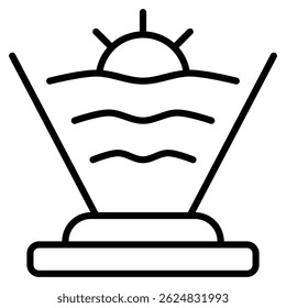 Virtual Sunset icon with outline style and pixel perfect base. Suitable for website design, logo, app and UI. Based on the size of the icon in general, so it can be reduced.