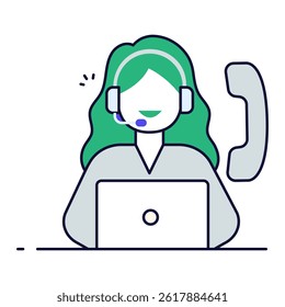 Virtual Support Representative. Laptop with female headset agent for online or remote customer support
