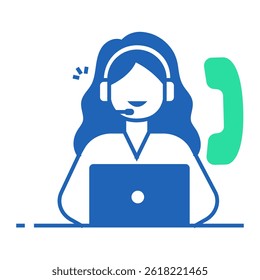 Virtual Support Representative. Laptop with female headset agent for online or remote customer support