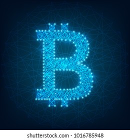 Virtual symbol Bitcoin on electronic circuit background. Crypto currency.