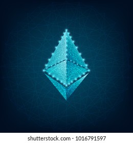 
Virtual symbol coin ethereum on electronic circuit background. Crypto currency.