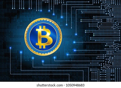 Virtual symbols of the coin bitcoin on binary code background. Crypto currency.