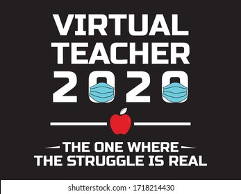 Virtual Teacher / Beautiful Text tshirt Design Poster Vector Illustration art in Background