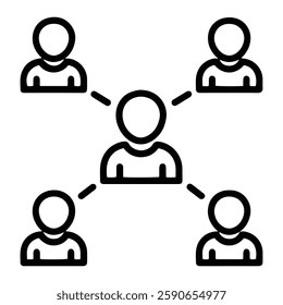 Virtual Team Management Icon, Remote Work Collaboration and Business Communication Symbol