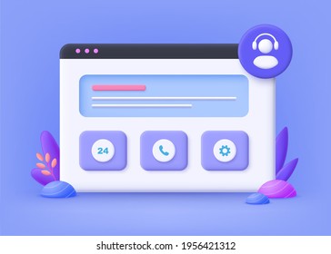 Virtual Technical Support Service, Customer Service, Online Assistant Concept. 3d Vector Illustration.
