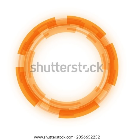 Virtual technologies. A technological orange circle with a space in the center for a message or information. Flat design.