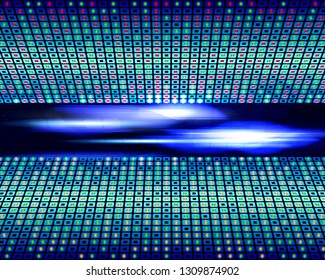 Virtual technology  blue color light abstract background - computer-generated image. Geometry design:  portal of luminous  blocks. Digital technology concept. Vector illustration.