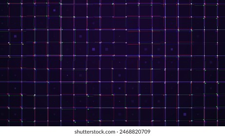 Virtual Technology Futuristic User Interface HUD Grid with RGB Split Glitch. Spaceship FUI GUI Backdrop Design. Science Fiction Theme Design, Artificial Intelligence. Hi-Tech Bg. Vector Illustration